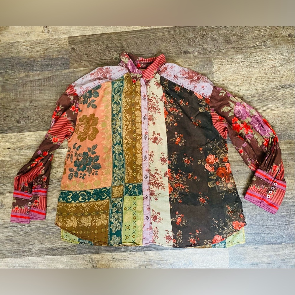 Free People Multicolor Patchwork Casual Shirt - image 1